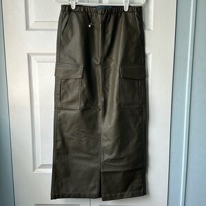 Indigo Rising SEXY Faux Leather Olive Cargo Long Maxi Skirt Size small